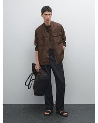 MASSIMO DUTTI - Giacca Camicia Con Collo Alla Coreana 100% Lino - Lyst