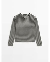 MASSIMO DUTTI - Striped Long Sleeve Cotton T-Shirt - Lyst