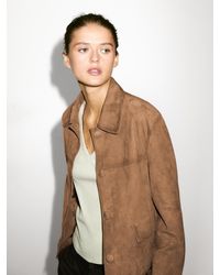 MASSIMO DUTTI - Suede Leather Jacket With Lined Buttons - Lyst