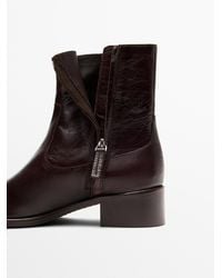 MASSIMO DUTTI - Crackled Leather Flat Ankle Boots - Lyst