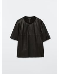 MASSIMO DUTTI Black Nappa Leather Short Sleeve T-shirt