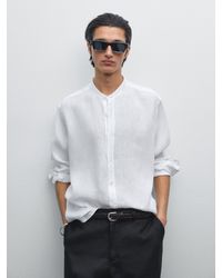 MASSIMO DUTTI - Camicia Con Collo Alla Coreana Regular Fit 100% Lino - Lyst