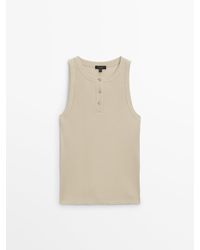 MASSIMO DUTTI - Sleeveless Ribbed Top With A Henley Collar - Lyst