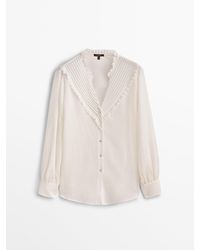 MASSIMO DUTTI Wool And Silk Shirt With Ruffled Collar - Natural
