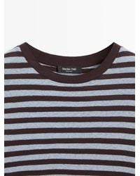 MASSIMO DUTTI - Long-Sleeved Striped Cotton Blend T-Shirt - Lyst