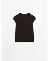 MASSIMO DUTTI - Short Sleeve Cotton T-Shirt With Short Raglan Sleeves - Lyst