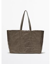 MASSIMO DUTTI - Leather Tote Bag With A Crackled Finish - Lyst