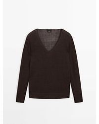 MASSIMO DUTTI - 100% Linen V-Neck Sweater - Lyst