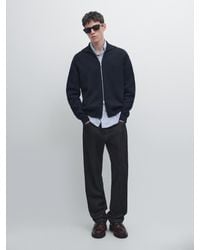 MASSIMO DUTTI - Cotton And Wool Blend Zip-Up Cardigan - Lyst