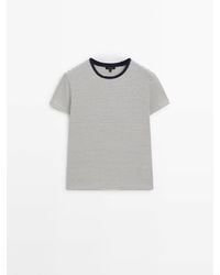 MASSIMO DUTTI - Striped Cotton T-Shirt With Contrast Neckline - Lyst