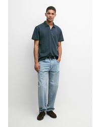 MASSIMO DUTTI - Micro-Textured V-Neck Piqué Polo Shirt - Lyst