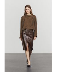 MASSIMO DUTTI - Leather Midi Skirt With Pocket Detail - Lyst