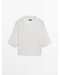 MASSIMO DUTTI - Short Sleeve Knit Sweater With A Crew Neck - Lyst