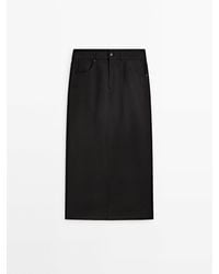MASSIMO DUTTI - Twill Midi Skirt With Back Vent - Lyst