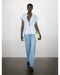 MASSIMO DUTTI - 100% Linen Flowing Blouse With Open Neck - Lyst