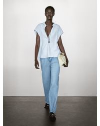 MASSIMO DUTTI - Fließende Bluse Aus 100 Leinen Mit Offenem Kragen - Lyst