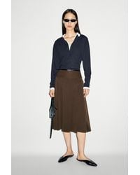 MASSIMO DUTTI - Pleated Midi Skirt With Leather Detail - Lyst
