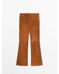 MASSIMO DUTTI - Flared Suède Leren Broek - Lyst