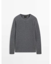 MASSIMO DUTTI - Wool And Cotton Blend Knit Sweater With Crew Neck - Lyst