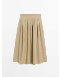 MASSIMO DUTTI - Halflange Rok Van Katoenmix Met Bandplooien - Lyst
