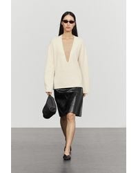 MASSIMO DUTTI - Long Knit Sweater With Neckline Detail - Lyst