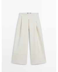 MASSIMO DUTTI - Wide-Leg Trousers With Darts And Hem Seam Detail - Lyst