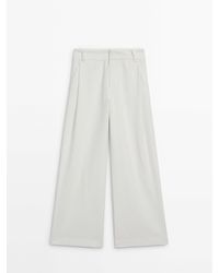 MASSIMO DUTTI - Wide-Leg Textured Suit Trousers With Darts - Lyst