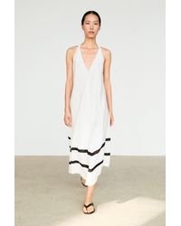 MASSIMO DUTTI - Linen Blend Midi Dress With Contrast Lines - Lyst
