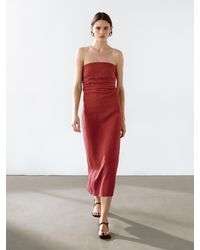 MASSIMO DUTTI - Strapless Linen Midi Dress - Lyst