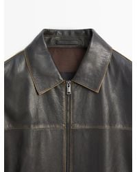 MASSIMO DUTTI - Distressed Effect Leather Jacket - Lyst