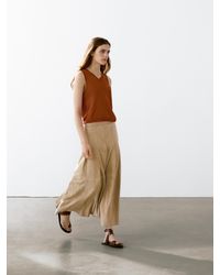 MASSIMO DUTTI - Long Pleated Suede Leather Skirt - Lyst