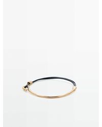 MASSIMO DUTTI Leather Cord Bracelet With Metal Piece - Black