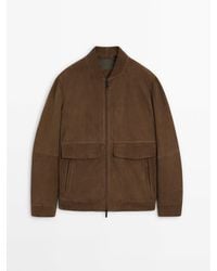 MASSIMO DUTTI - Suede Leather Bomber Jacket With Pockets - Lyst