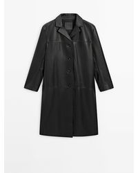 MASSIMO DUTTI - Long Straight Fit Nappa Leather Coat - Lyst