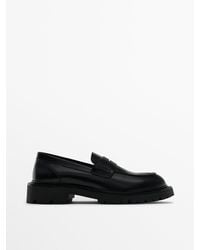 MASSIMO DUTTI - Black Leather Track Sole Loafers - Lyst