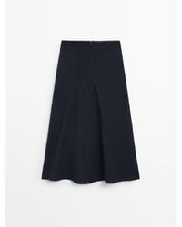 MASSIMO DUTTI - Cotton Midi Skirt With Seam Details - Lyst