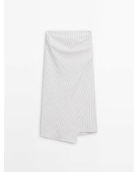MASSIMO DUTTI - Striped Midi Skirt With Pleat Detail - Lyst