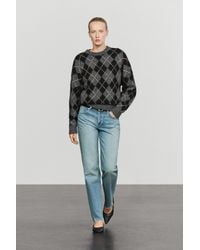 MASSIMO DUTTI - Cashmere Blend Knit Sweater With Argyle Detail - Lyst