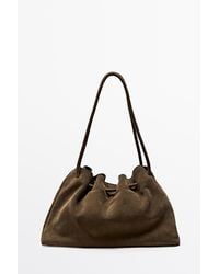 MASSIMO DUTTI - Gathered Split Suede Leather Bag - Lyst