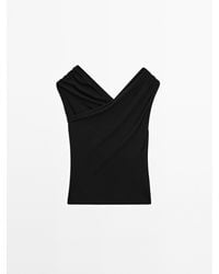 MASSIMO DUTTI - 100% Katoenen Top Met Boothals - Lyst