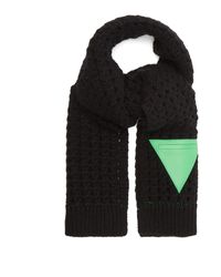 Bottega Veneta Triangle-patch Wool Cable-knit Scarf - Black