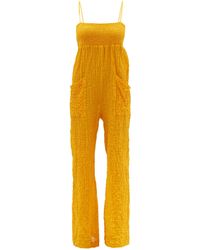 Three Graces London Tallie Shirred Cotton-blend Cloqué Jumpsuit - Yellow