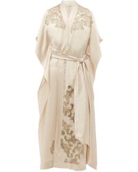 Carine Gilson Lace Trimmed Silk Satin Robe - Natural