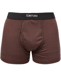 Tom Ford Logo-jacquard Cotton-blend Boxer Briefs - Brown