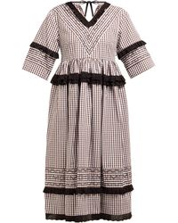 Molly Goddard Elodie Ruffled Gingham-cotton Midi Dress - Brown