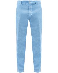 120% Lino Slim-leg Linen-hopsack Pants - Blue