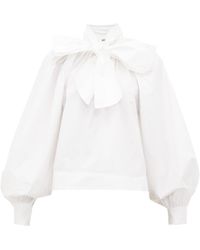 Ganni Pussy-bow Balloon-sleeve Cotton Blouse - White