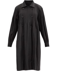 Pleats Please Issey Miyake Double-breasted Technical-pleated Jersey Coat - Black