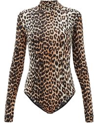 Ganni Synthetic Leopard-print Bodysuit in Brown - Lyst
