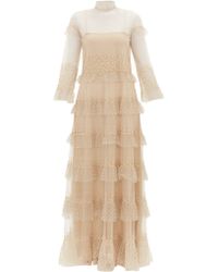 Valentino Beaded Tiered Tulle Gown - Metallic